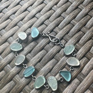 Lovely Seaglass and unmarked sterling silver toggle clasp Bracelet-Amazing find