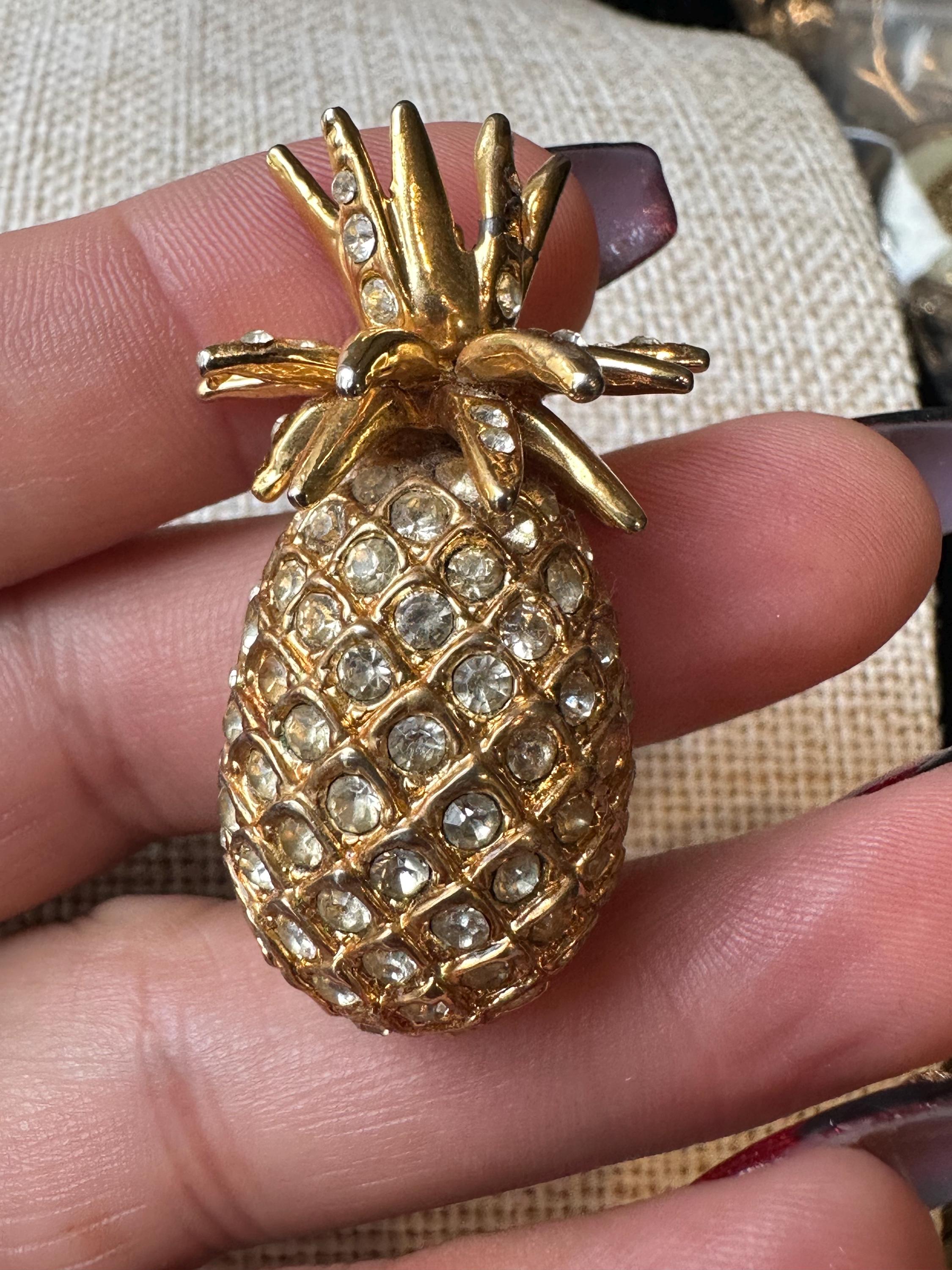 Ella Jonte Brosche, große Brosche Ananas Strass gelb grün Ziernadel