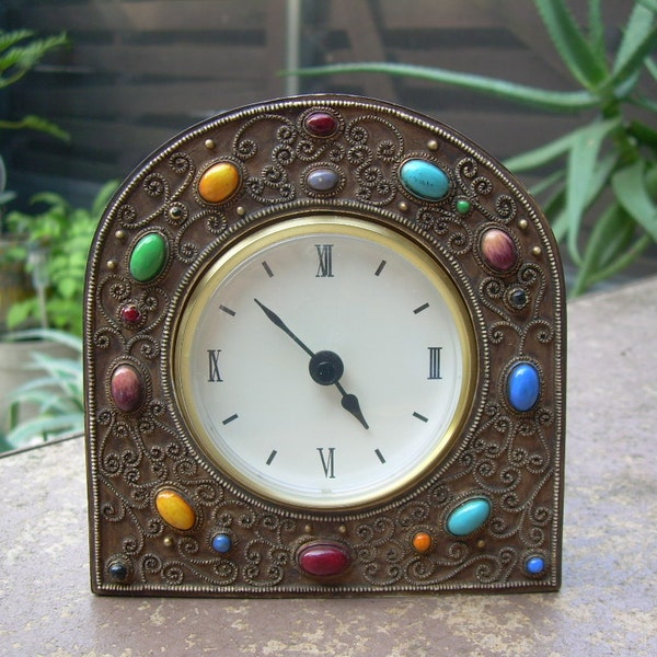 Ethnic looking Decorative Vintage Quartz Desk clock With Faux gemstones