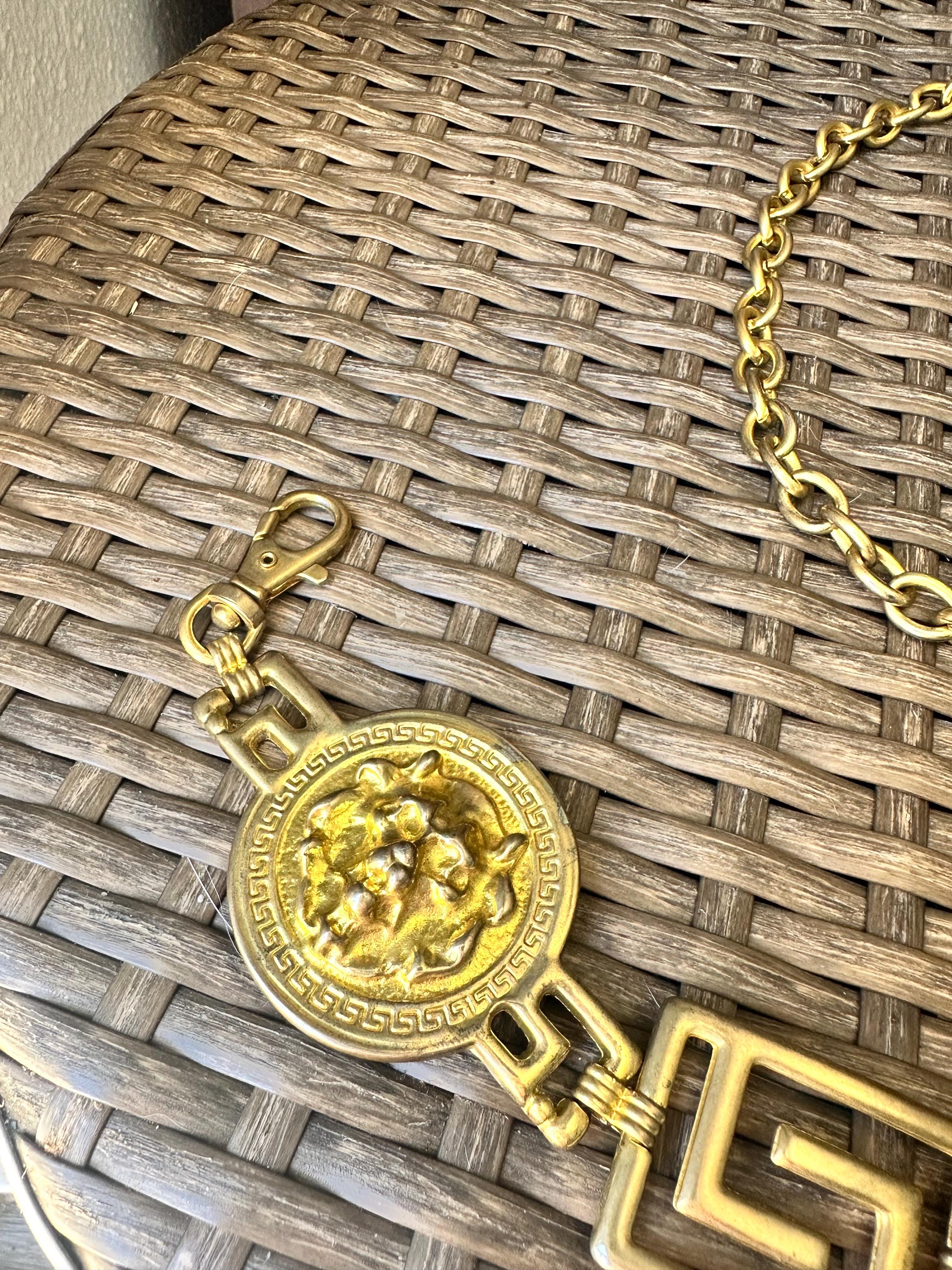 EXP Gold Tone Lion Head Greek Key Chain Belt with Tassel Made in Korea 36 Inch Vintage Gold Tone Lion and Greek Key Belt- Made in Korea - Etsy main image 4