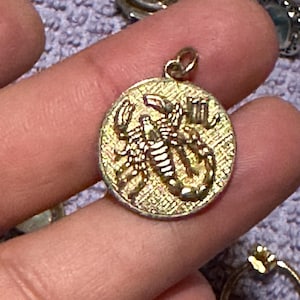 vintage gold flat Zodiac sign Anson  Scorpio round charm pendant