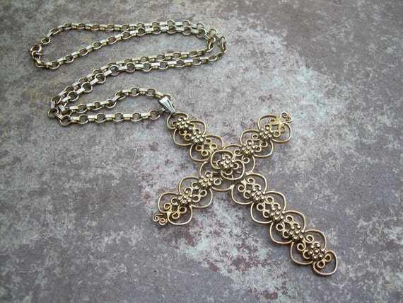 Vintage Hobe Gold tone Ornate Large Cross Designer
