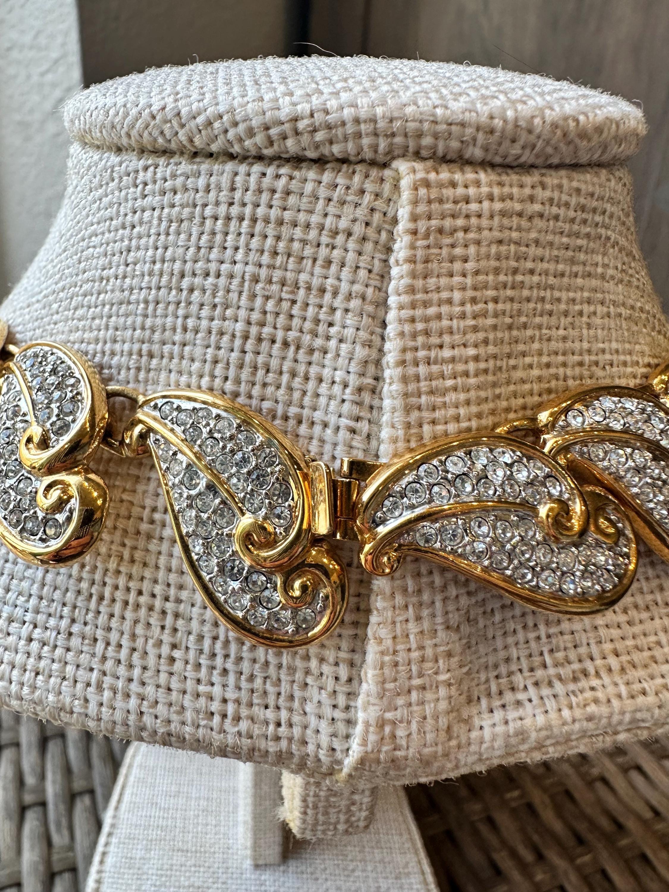 Stunning Vintage Gold Tone and Crystal Pave Bib Style Collar Necklace ...