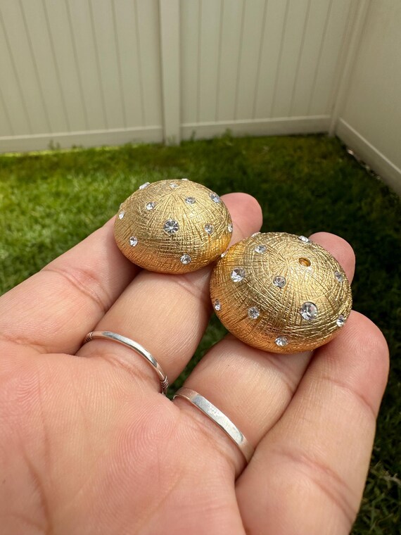 Vintage Christian Dior Paris- Gold Tone Dome Pierced Earrings With 