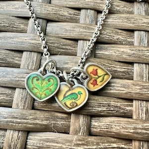 Retired Brighton three color heart dangle reversible charm  necklace