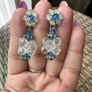 Rare Vintage Vendome Gold tone Crystal and rhinestone chandelier clip screw back earrings Stamped