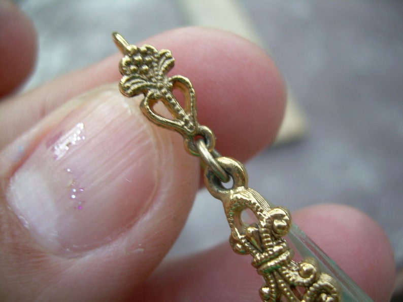 Rare Vintage Ornate Gold tone and rock crystal Earrings and Brooch set in Gold gilt featuring Faux Pearl.