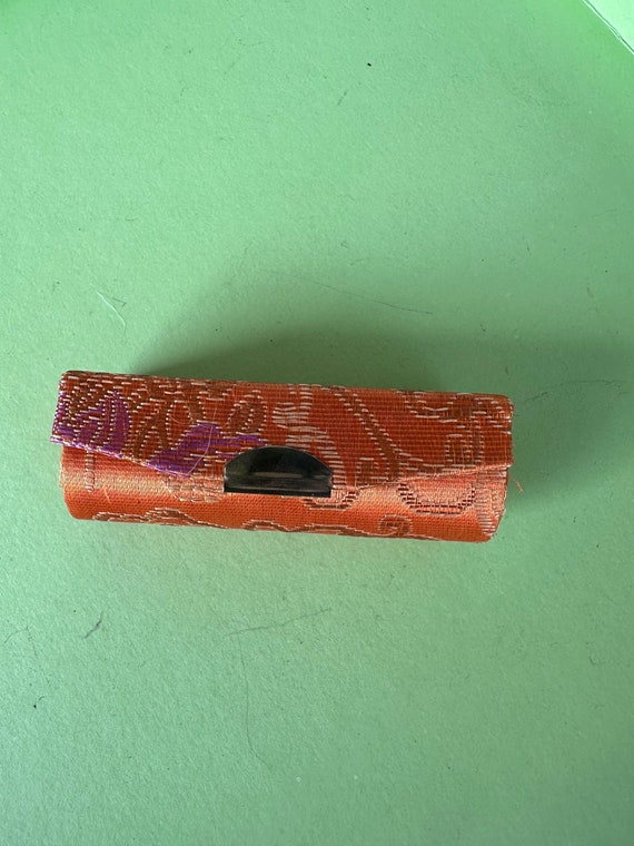 vintage lip stick holder case in satin orange fabric