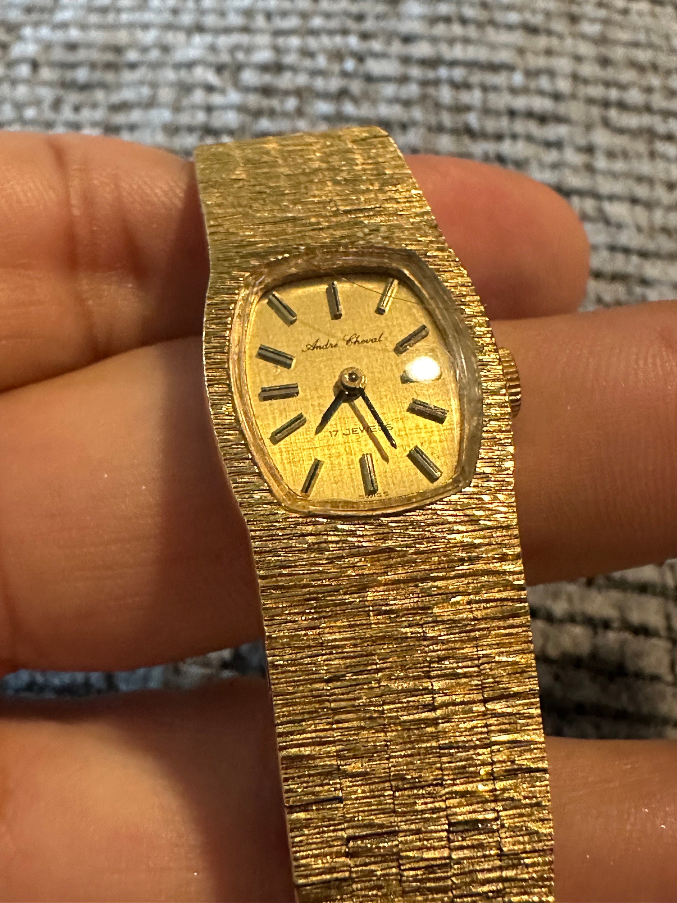 17 Jewel Swiss Ladies Watch Gold Plated 6.5” Andrei Cheval Watch