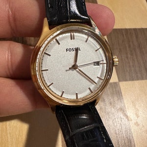 Nice Men’s  Fossil date/time black leather croc band watch