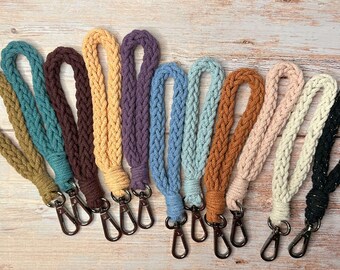 Handmade Wristlet Keychain - Braided Cotton Cord Lanyard with Lobster Clasp Key Fob