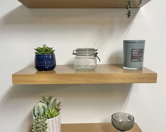 Thick White Oak Floating Shelf | Custom Sized Wooden Book Shelves | Modern Home Decor
