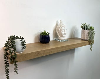 Thick White Oak Floating Shelf | Wooden Book Shelves | Modern Home Decor
