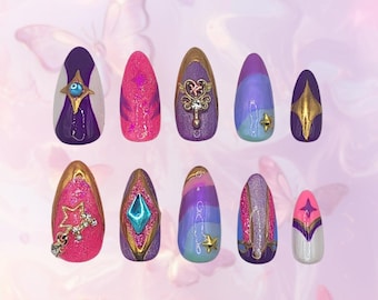 Star Guardian Xayah Press On Nails | League of Legends Inspired | Xayah Handpainted Nail Art