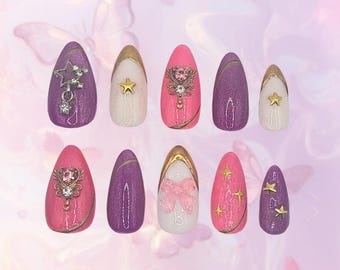 Star Guardian Lux Press On Nails | League of Legends Inspired | Lux Handpainted Nail Art