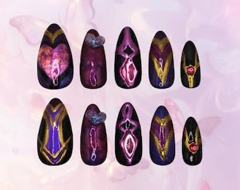 Coven Ahri Press On Nails | League of Legends Inspired | Ahri Handpainted Nail Art