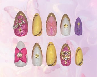 Star Guardian Seraphine Press On Nails | League of Legends Inspired | Seraphine Handpainted Nail Art