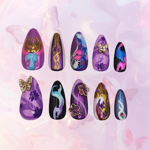 Spirit Blossom Morgana Press On Nails | League of Legends Inspired | Morgana Handpainted Nail Art