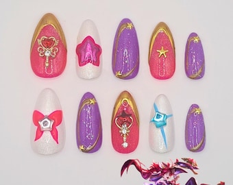 Star Guardian Jinx Press On Nails | League of Legends Inspired | Jinx Handpainted Nail Art