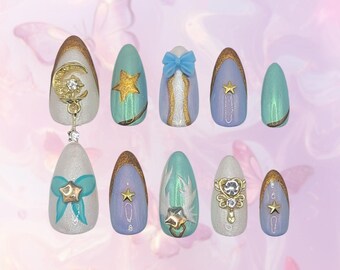 Star Guardian Soraka Press On Nails | League of Legends Inspired | Soraka Handpainted Nail Art