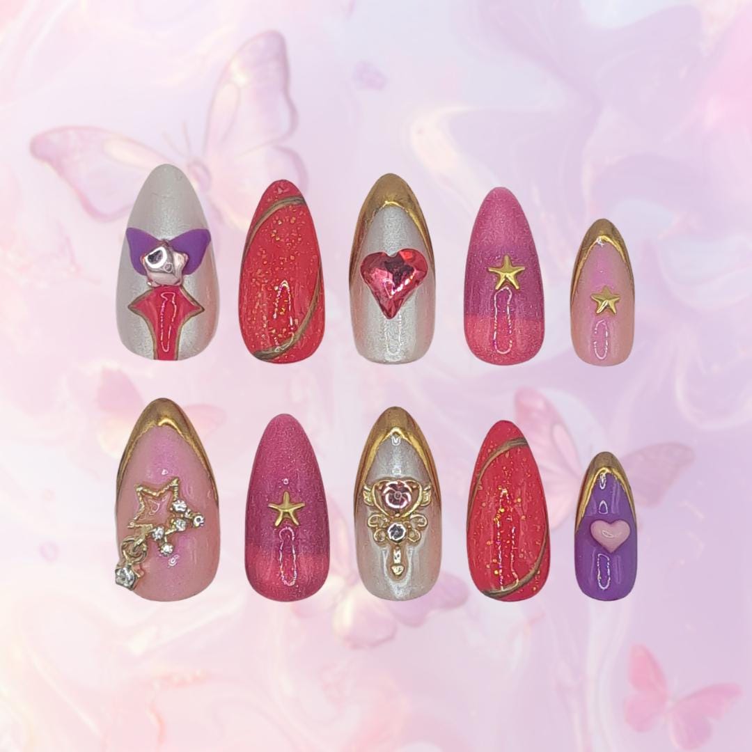 Star Guardian Ahri Press On Nails | League of Legends Inspired | Ahri Handpainted Nail Art