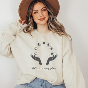 Moon Phase Shirt, Celestial Sweatshirt, Astrology Hoodie, Lunar Cycle Shirt, Boho Moon Hoodie, Spiritual Gift for Women, Star Lover Sweater