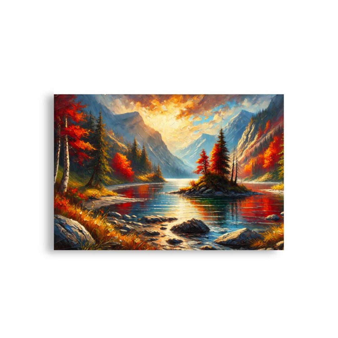 Autumn Mountain Lake Poster - Vibrant Fall Landscape Wall Art, Colorful ...