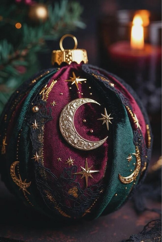 Gothic Christmas Ornaments Celestial Moon Stars Digital Art HQ Prints | Victorian Holiday Decor | Dark Academia Wall Art | Instant Download