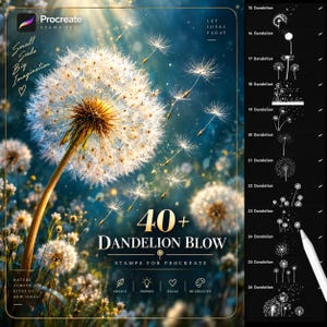 Maskros Procreate-penselset | 40+ fina stämpel- och blompenslar | Digital illustration | Direkt nedladdning