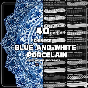 Procreate Blue & White Porcelain Brush Set | Chinese Ceramic Texture Brushes | Digital Illustration | Instant Download