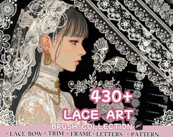 Lace Art Pinsel Sammlung für Procreate | 430+ Designs für Spitzen, Bögen und Buchstaben | Dekorative Illustration | Kommerzielle Nutzung | Sofort Download