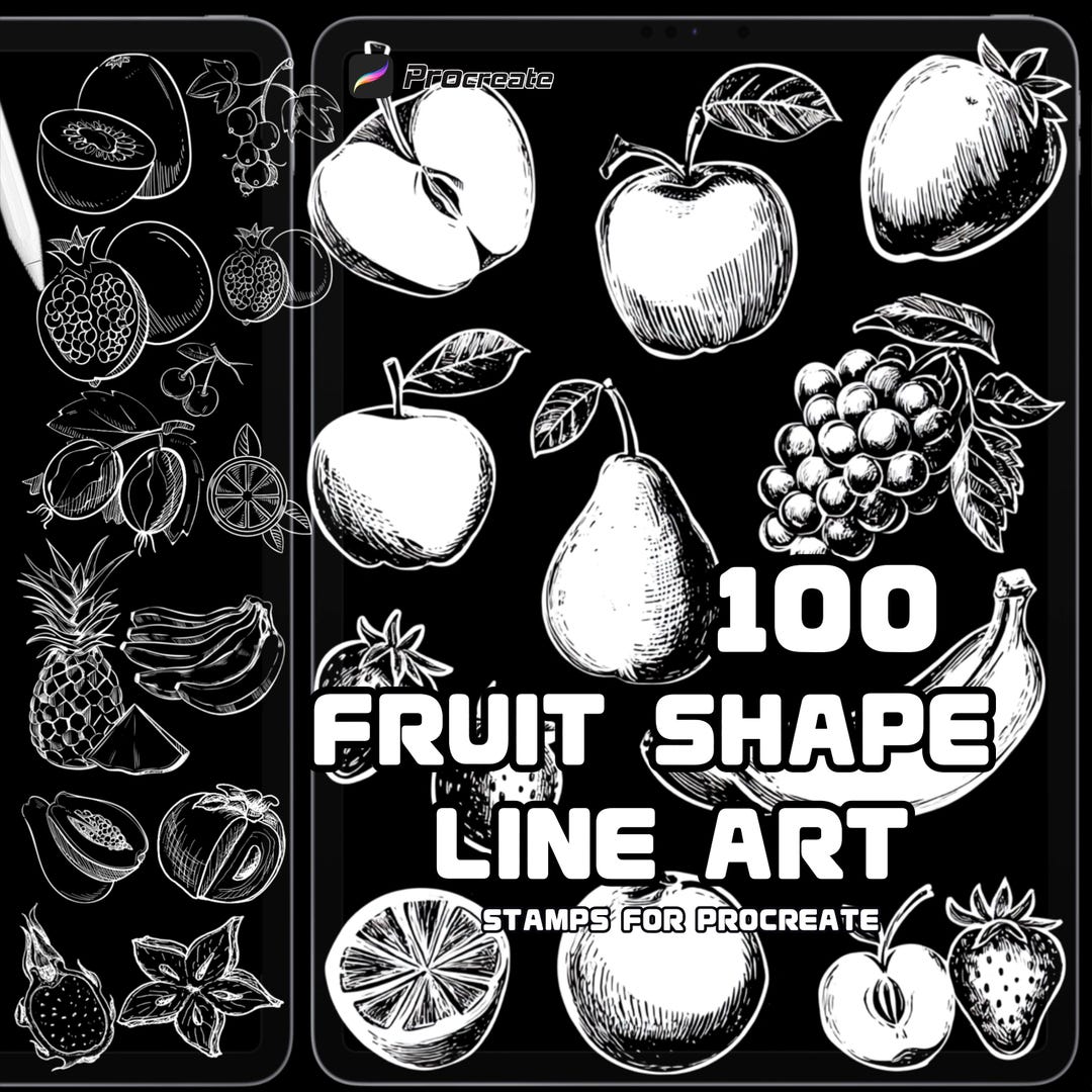 Procreate Fruit Line Art Brushes | 50 Organic Illustration Motifs ...