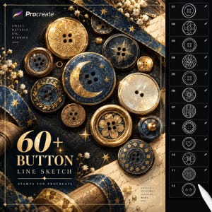 Procreate Button Sketch Brush Set | 60 Hand-Drawn Button Designs | Fashion Illustration and Accessories | Commercial Use | Instant Download