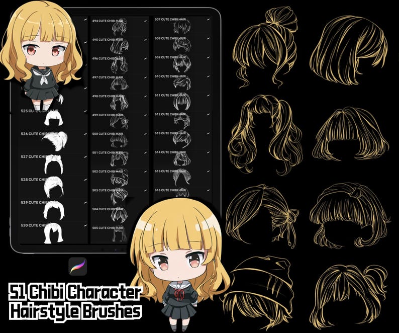 Procreate Chibi Character Brushes | 620+ Anime & Comic Stamps | Cute ...