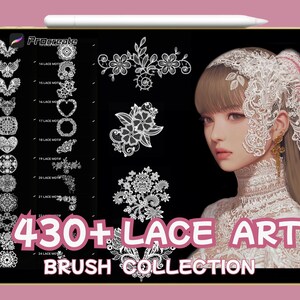 430+ Lace Art Brush Collection for Procreate | Lace Trim, Bows, Borders, Cutwork, Letters & Numbers | Instant Download