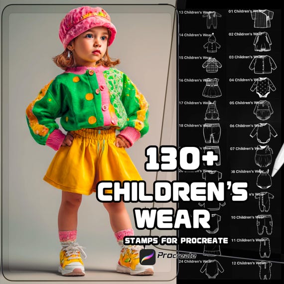 Children’s Wear Line Art Brushes | Procreate Fashion Sketch Tool | Kids’ Clothing Design | Commercial Use | Digital Download