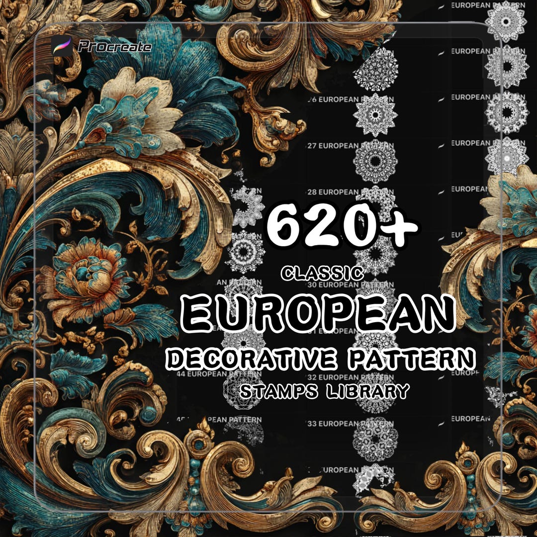 620+ European Pattern Brushes for Procreate | Baroque, Rococo | Gothic ...