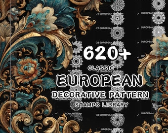620+ European Pattern Brushes for Procreate | Baroque, Rococo  | Gothic Ornaments | Decorative & Vintage | Digital Download, Commercial Use