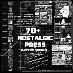 Pennello Procreate Nostalgic Press / Texture stampa vintage e timbro retrò / Effetto inchiostro invecchiato / Download digitale