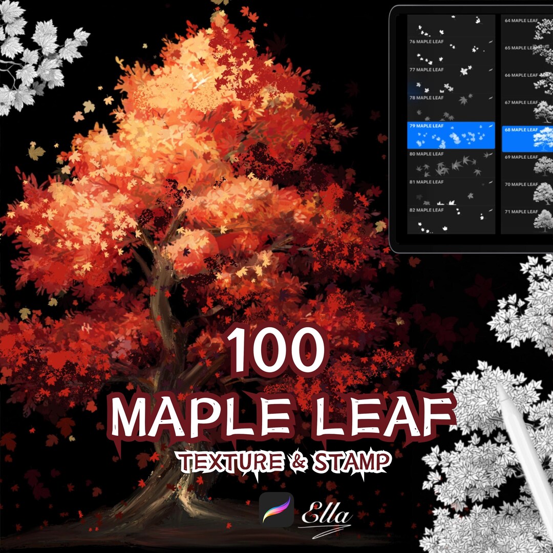 Maple Leaf Procreate Brush Set | Autumn Line, Silhouette & Stamp ...