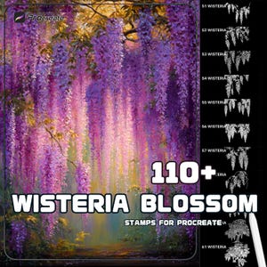 Ensemble de pinceaux de glycine pour procréer | Pinceaux réalistes pour fleurs, vignes et texture | Fleurs Glycine élégantes | Téléchargement instantané | Utilisation commerciale