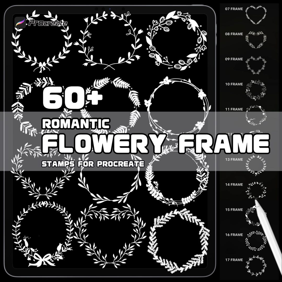Flowery Frame Brush Set for Procreate | Floral Border Brushes ...