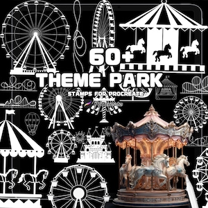 Theme Park Procreate Brushes | Amusement Park Stamps | Roller Coaster, Ferris Wheel, Carnival Fun | Digital Download