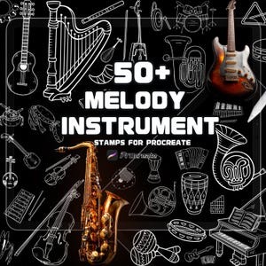 Procreate Music & Instrument Sketch Brushes | 52 Stamp Designs | Digital Download