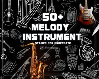 Procreate Music & Instrument Sketch Brushes | 52 Stamp Designs | Digital Download