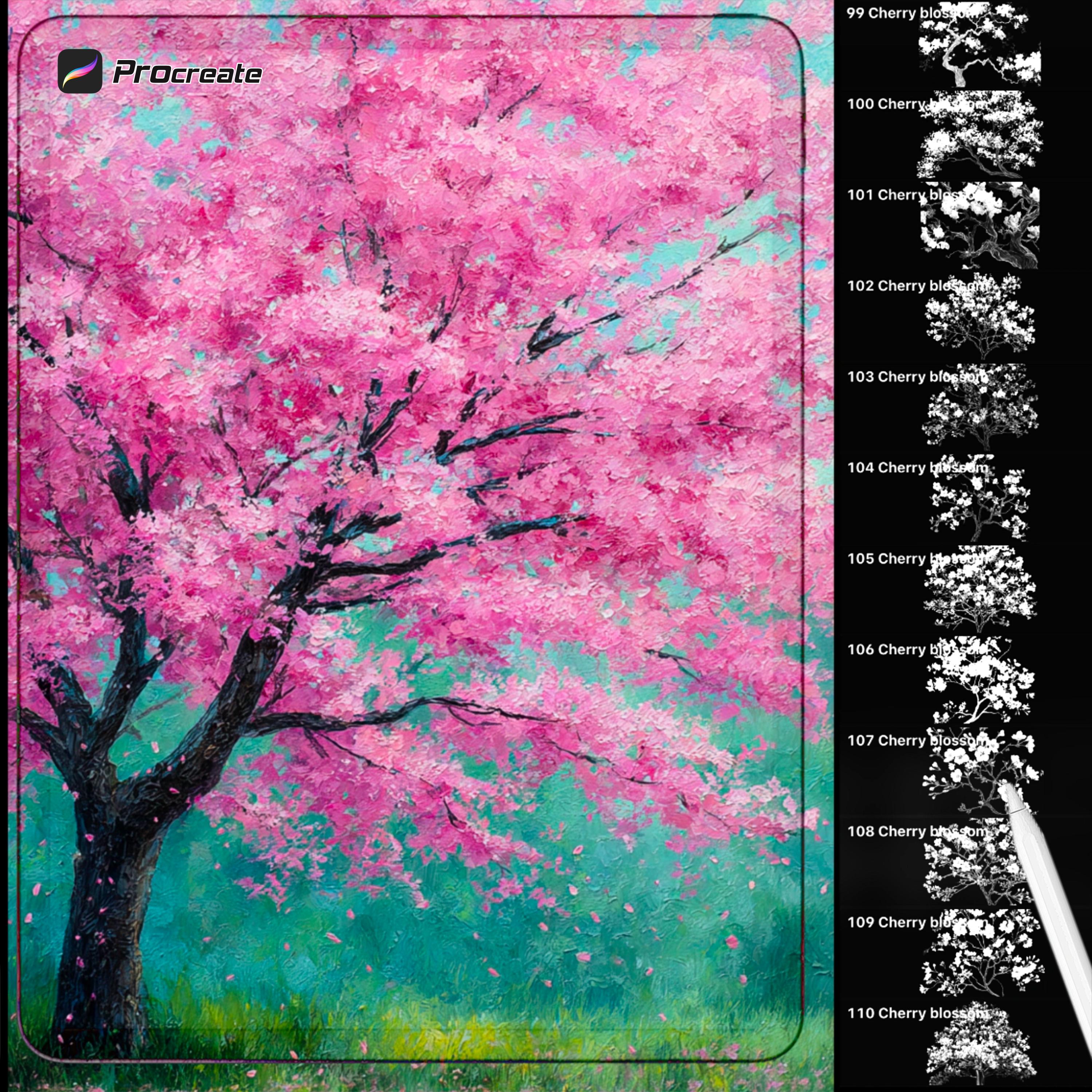Cherry Blossom Procreate Brush Set | Sakura Floral Art & Digital Stamp ...