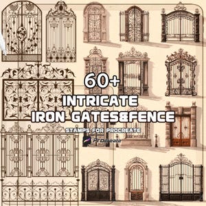 Szczotki do ogrodzeń i bram Procreate | 60 znaczków architektonicznych | Do użytku komercyjnego | Pobieranie cyfrowe