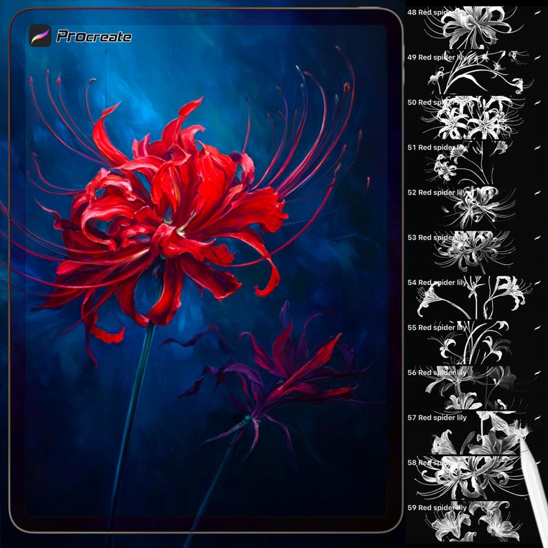 Procreate Red Spider Lily Brush Set | Floral & Fantasy Flower Brushes ...