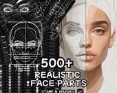 Procreate Face Stamp Brushes | 500+ Realistic Facial Features | Character Portraits & Illustration | Commercial Use | Digital Download