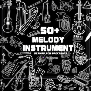Procreate Music Brushes: 52 Musical Instrument Sketch Stamps (Digital Download)